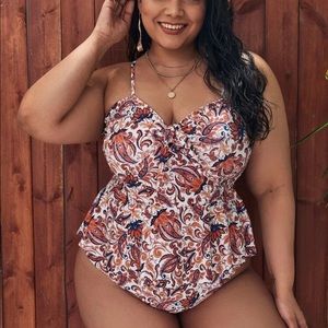 Plus size Paisley Peplum One Piece Bathing Suit